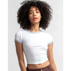 Tilly's Destined White & Gray Ribbed Ringer Short Sleeve T-Shirt XS